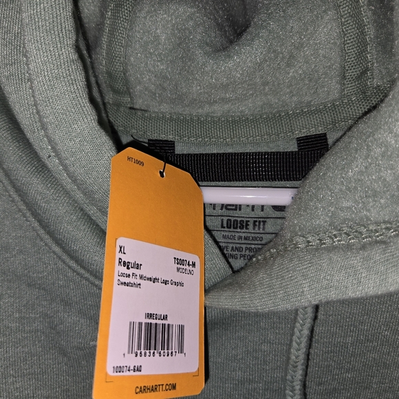 Carhartt Men's Green With Blue Lettering Hoodie Sweatshirt XL - Picture 3 of 5